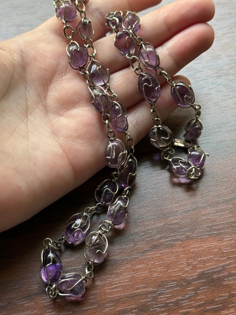 Vintage Mid Century Modern Caged Amethyst Necklace